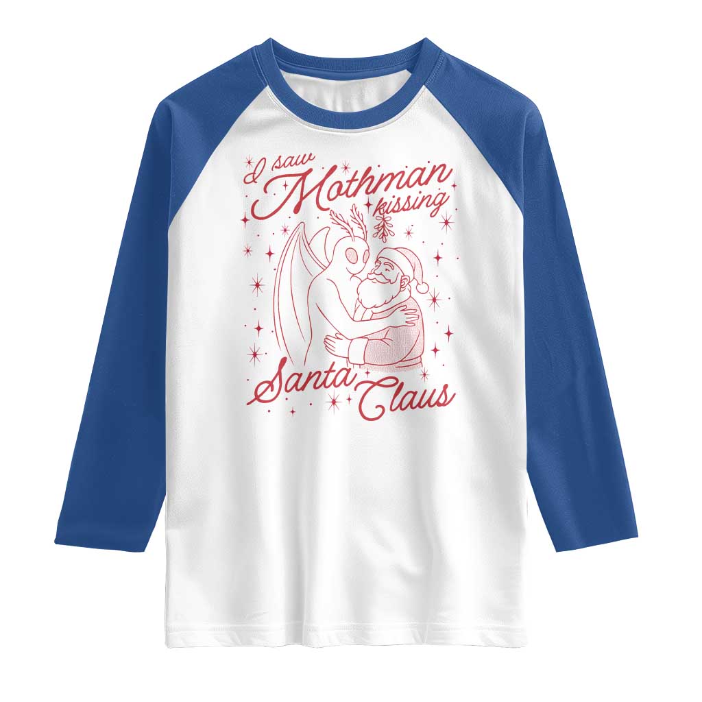 I Saw Mothman Kissing Santa Claus Raglan Shirt Funny Cryptid Christmas Gag Gift - Wonder Print Shop