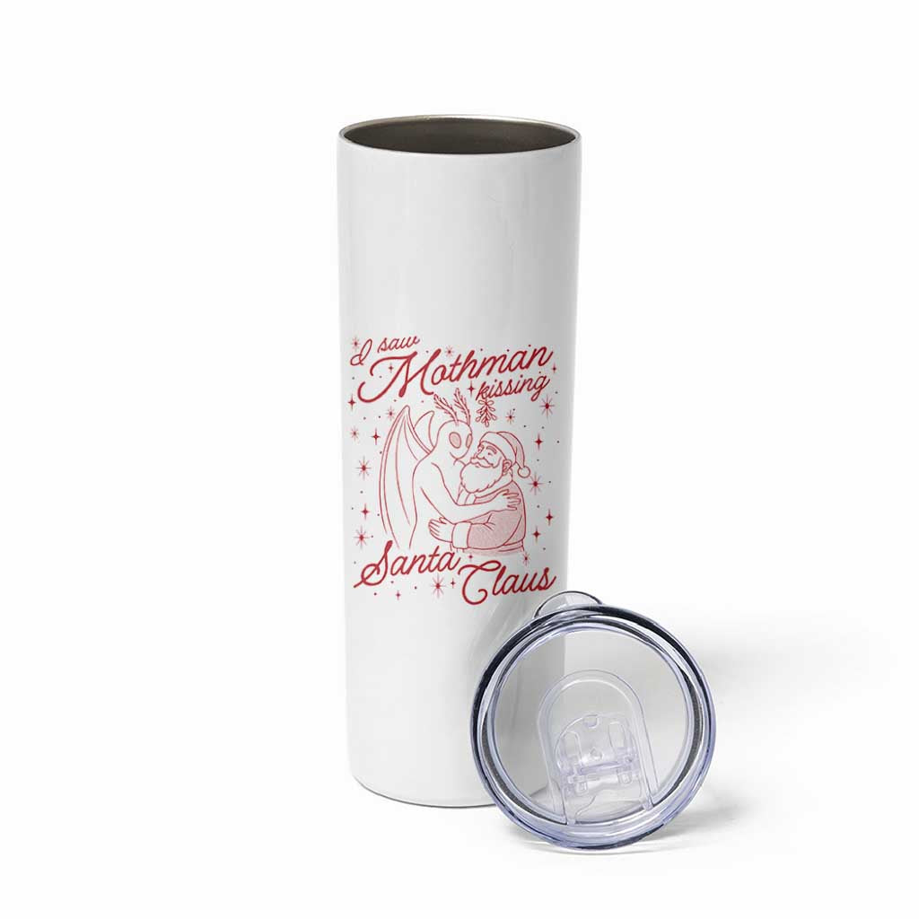 I Saw Mothman Kissing Santa Claus Skinny Tumbler Funny Cryptid Christmas Gag Gift - Wonder Print Shop