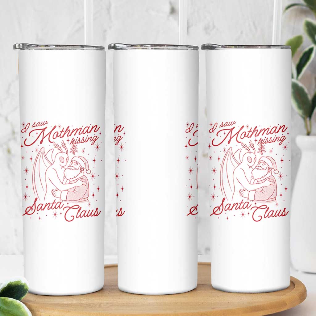 I Saw Mothman Kissing Santa Claus Skinny Tumbler Funny Cryptid Christmas Gag Gift - Wonder Print Shop