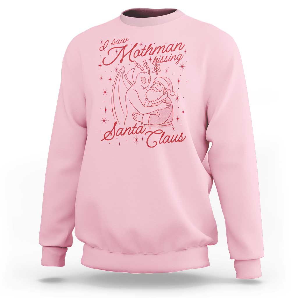 I Saw Mothman Kissing Santa Claus Sweatshirt Funny Cryptid Christmas Gag Gift - Wonder Print Shop
