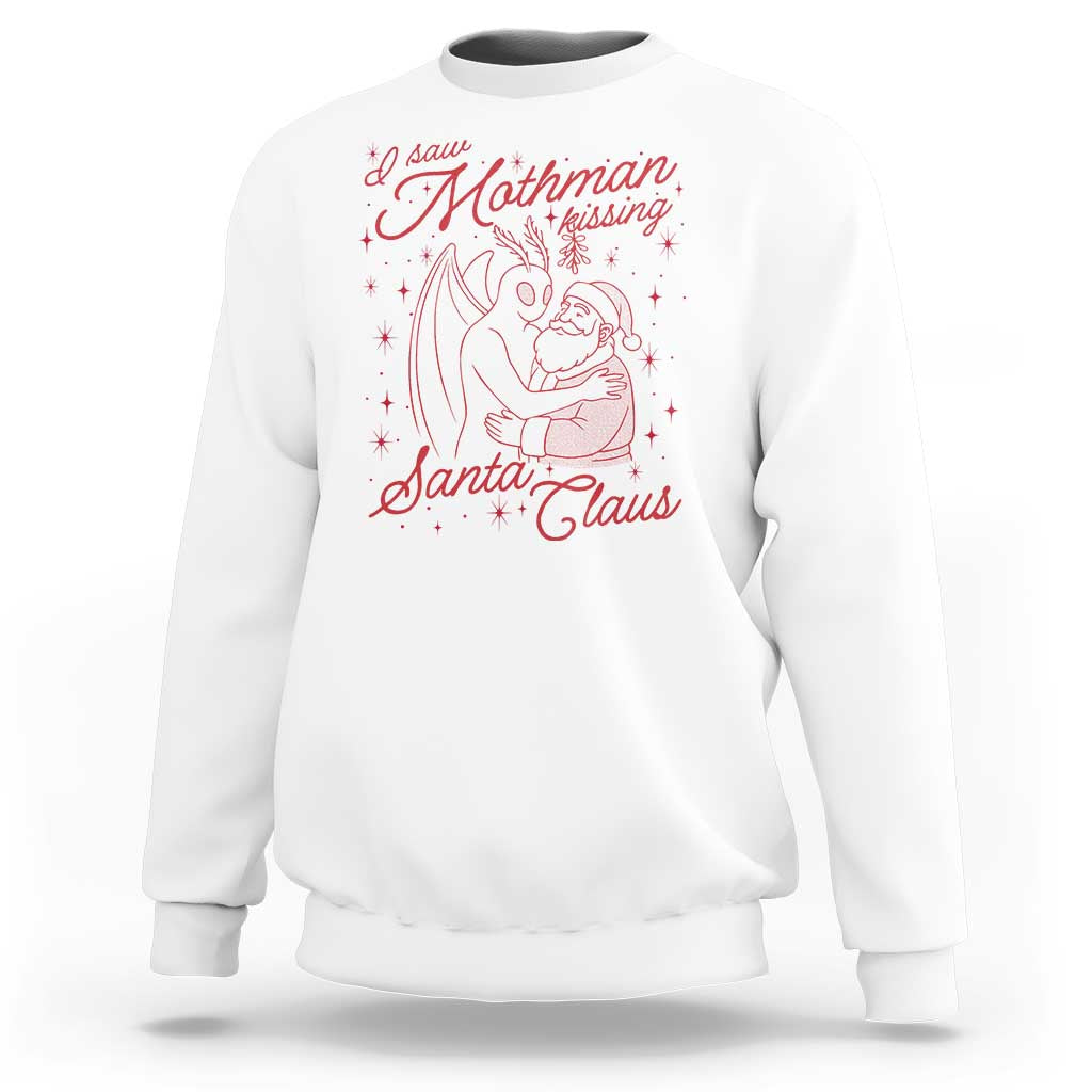 I Saw Mothman Kissing Santa Claus Sweatshirt Funny Cryptid Christmas Gag Gift - Wonder Print Shop