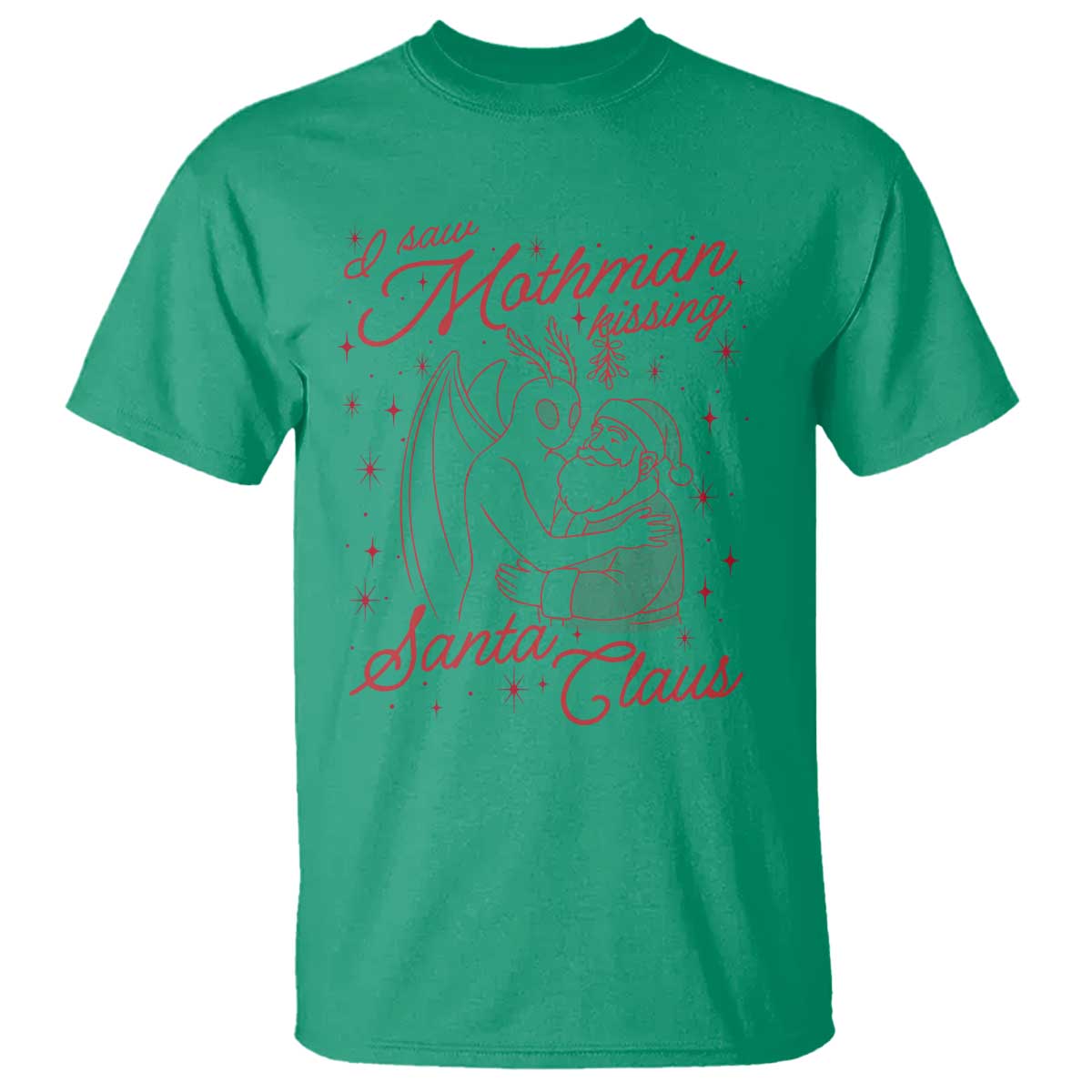 I Saw Mothman Kissing Santa Claus T Shirt Funny Cryptid Christmas Gag Gift - Wonder Print Shop
