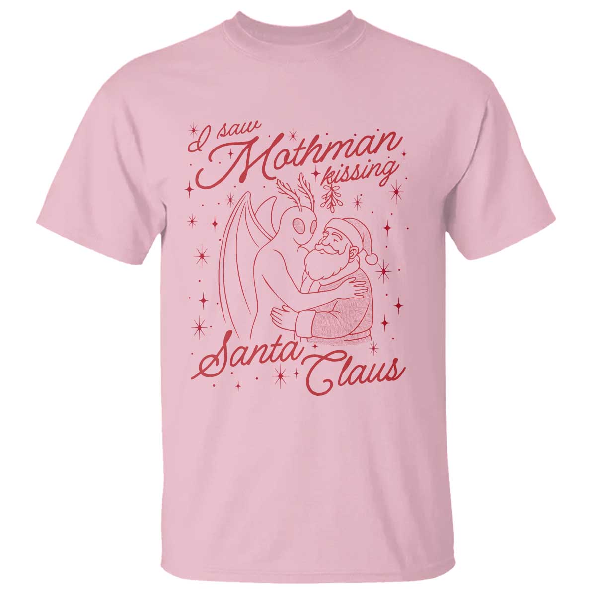 I Saw Mothman Kissing Santa Claus T Shirt Funny Cryptid Christmas Gag Gift - Wonder Print Shop