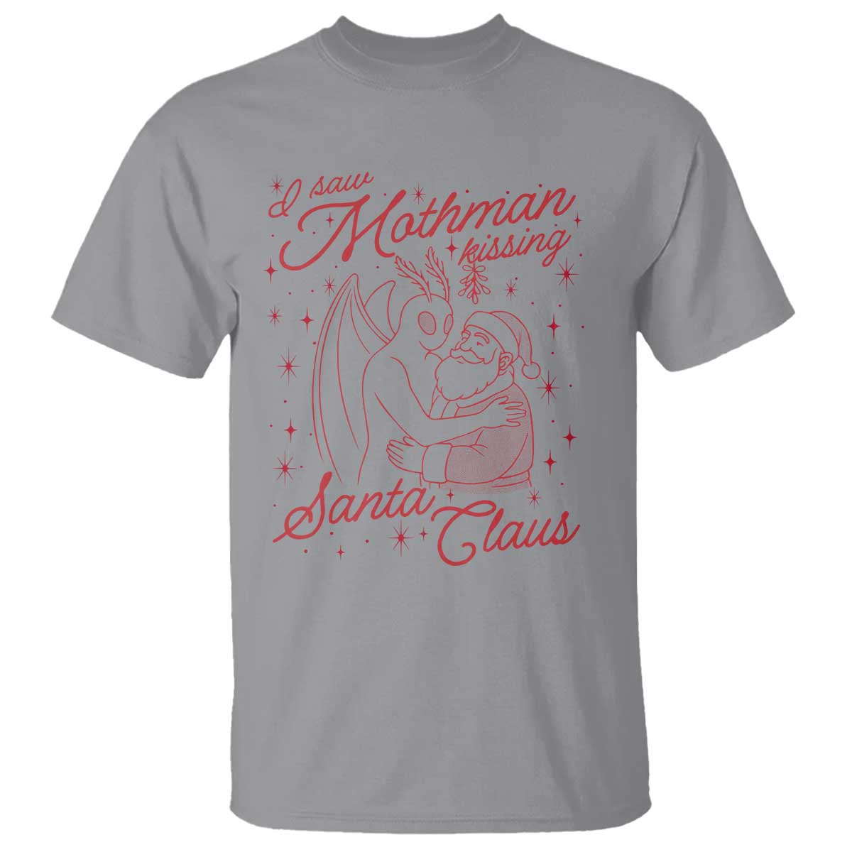 I Saw Mothman Kissing Santa Claus T Shirt Funny Cryptid Christmas Gag Gift - Wonder Print Shop
