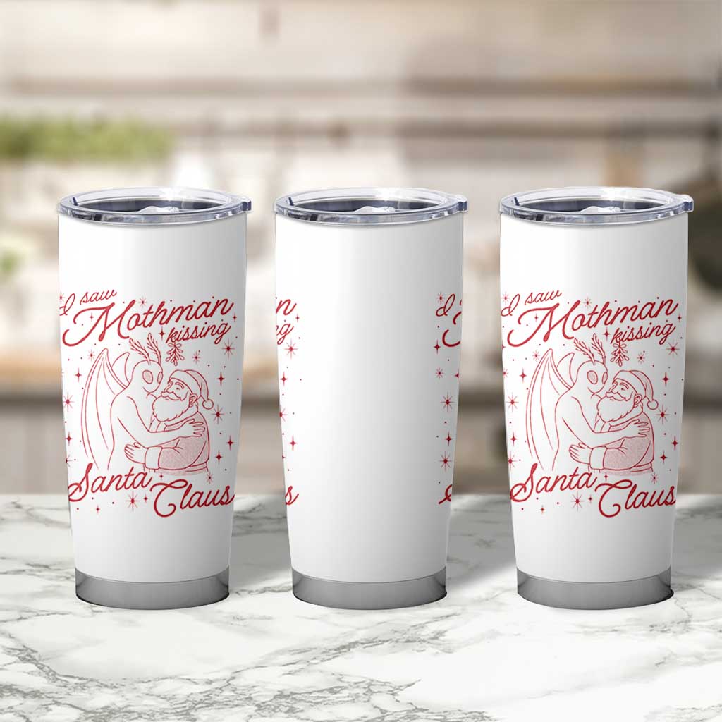 I Saw Mothman Kissing Santa Claus Tumbler Cup Funny Cryptid Christmas Gag Gift - Wonder Print Shop