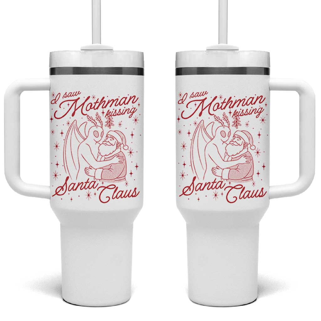 I Saw Mothman Kissing Santa Claus Tumbler With Handle Funny Cryptid Christmas Gag Gift - Wonder Print Shop