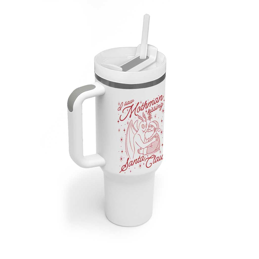 I Saw Mothman Kissing Santa Claus Tumbler With Handle Funny Cryptid Christmas Gag Gift - Wonder Print Shop