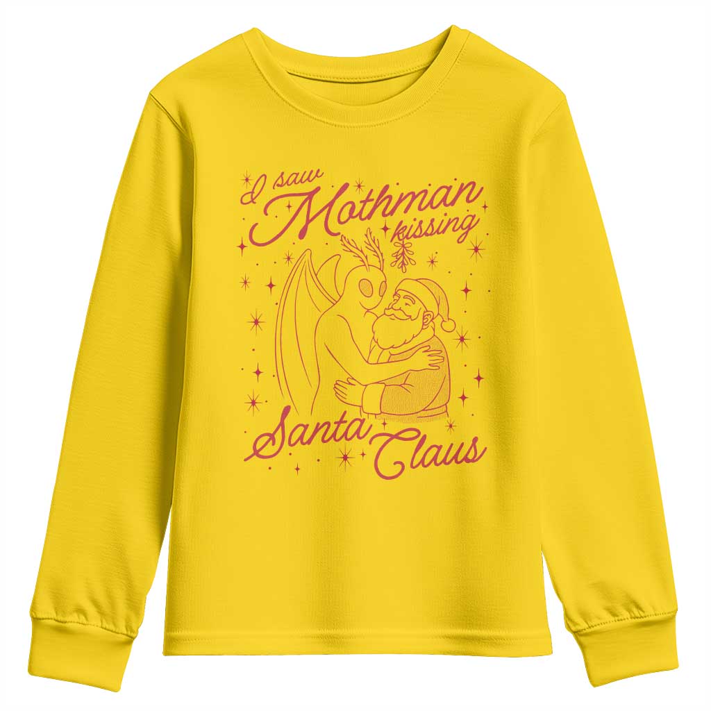 I Saw Mothman Kissing Santa Claus Youth Sweatshirt Funny Cryptid Christmas Gag Gift - Wonder Print Shop