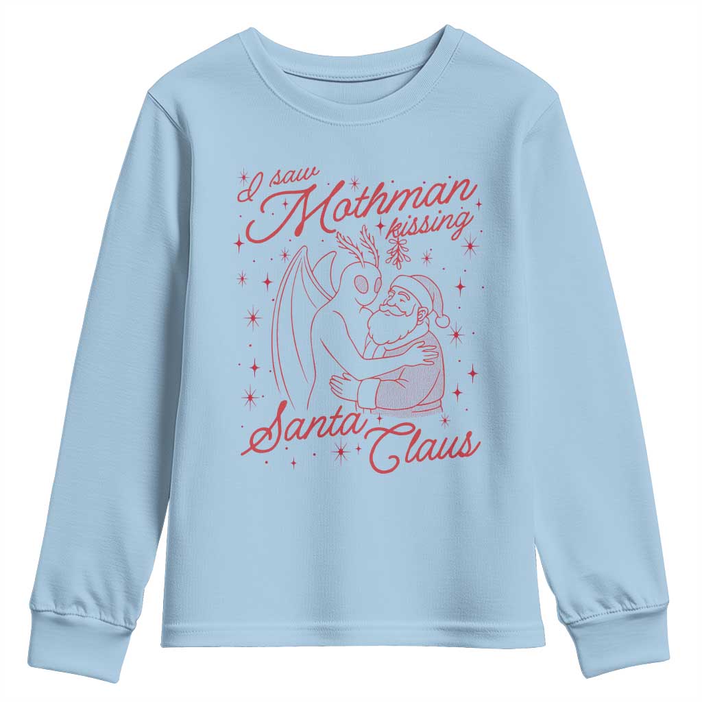 I Saw Mothman Kissing Santa Claus Youth Sweatshirt Funny Cryptid Christmas Gag Gift - Wonder Print Shop