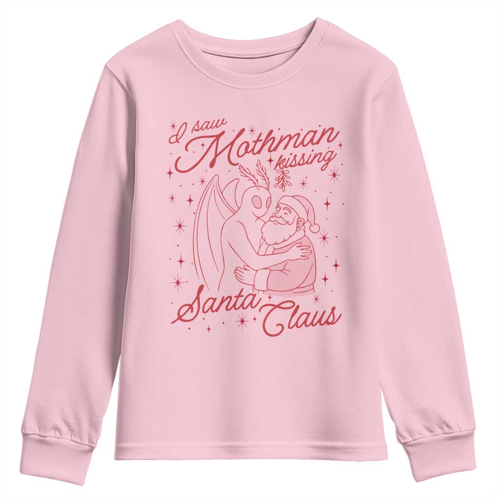 I Saw Mothman Kissing Santa Claus Youth Sweatshirt Funny Cryptid Christmas Gag Gift - Wonder Print Shop