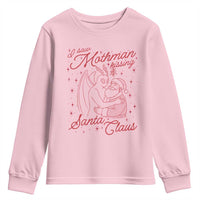 I Saw Mothman Kissing Santa Claus Youth Sweatshirt Funny Cryptid Christmas Gag Gift - Wonder Print Shop