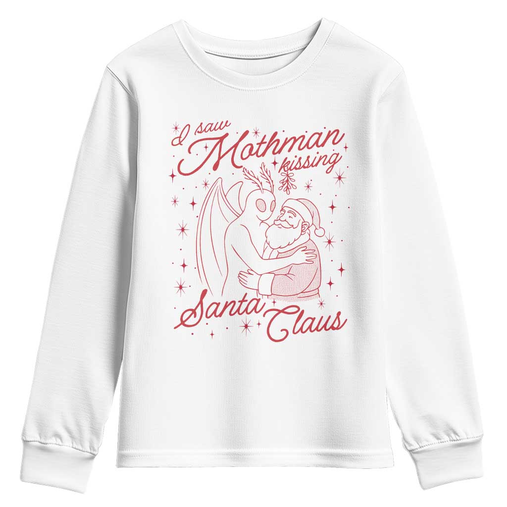 I Saw Mothman Kissing Santa Claus Youth Sweatshirt Funny Cryptid Christmas Gag Gift - Wonder Print Shop