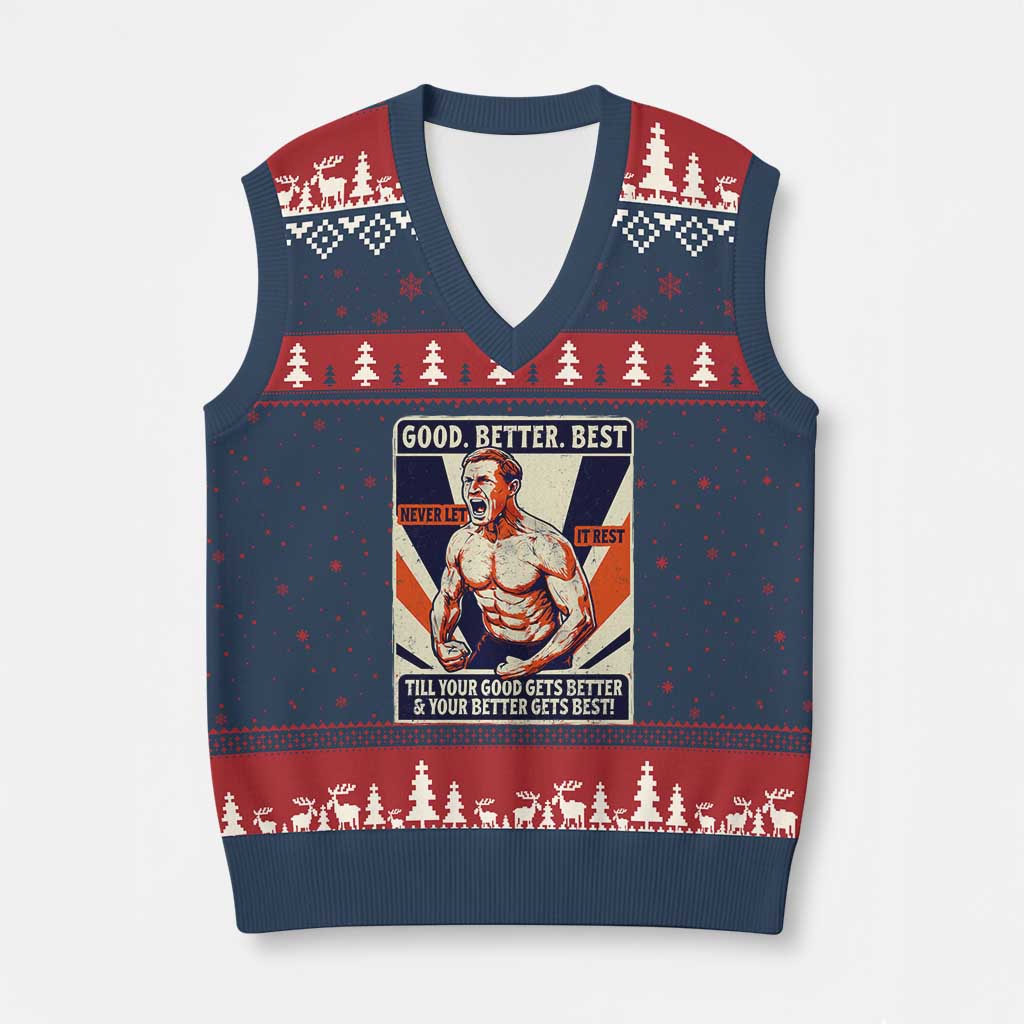 Good Better Best Shirtless Ben V-Neck Knit Sweater Vest Retro Funny Football Coach Meme Gift for Fans - Wonder Print Shop