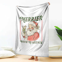 Merrier With Martinis Throw Blanket Funny Retro Santa Christmas Cocktail Lover - Wonder Print Shop