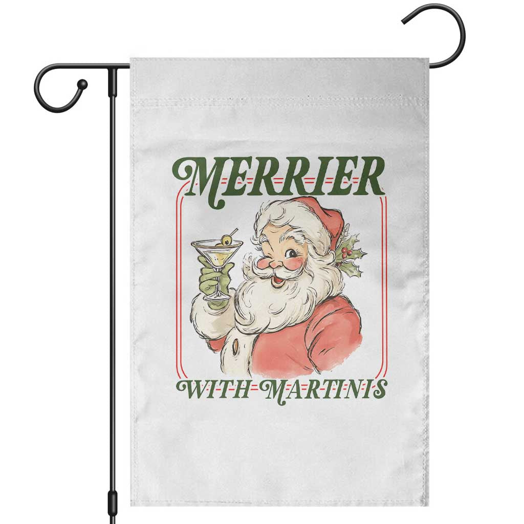 Merrier With Martinis Garden Flag Funny Retro Santa Christmas Cocktail Lover - Wonder Print Shop