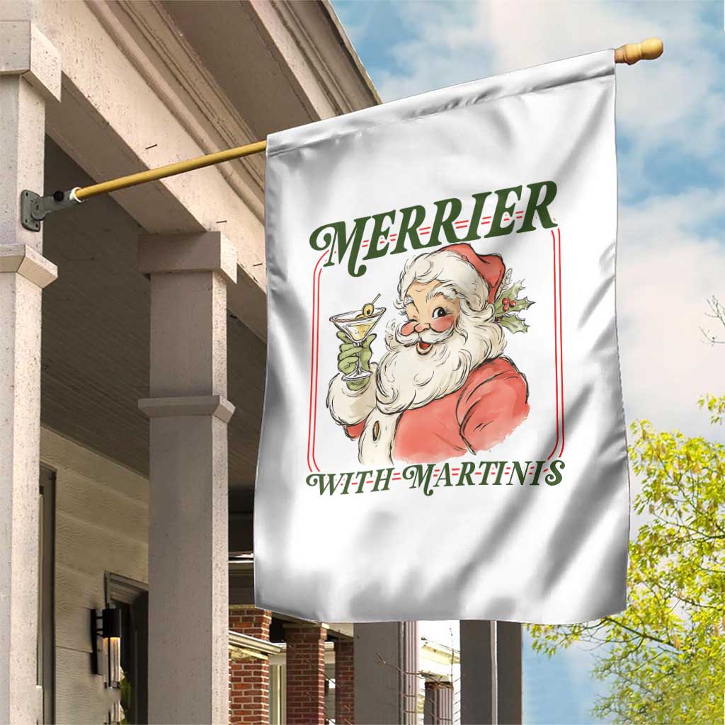 Merrier With Martinis Garden Flag Funny Retro Santa Christmas Cocktail Lover - Wonder Print Shop