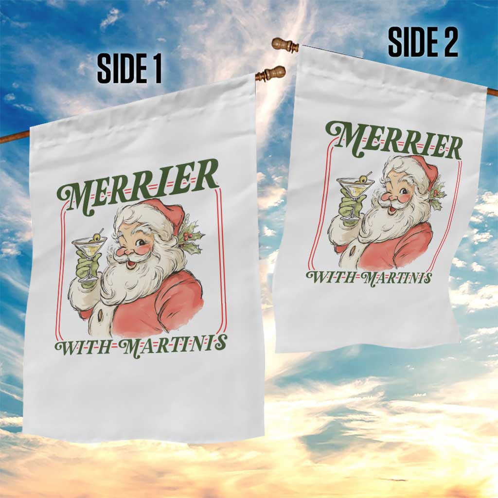 Merrier With Martinis Garden Flag Funny Retro Santa Christmas Cocktail Lover - Wonder Print Shop