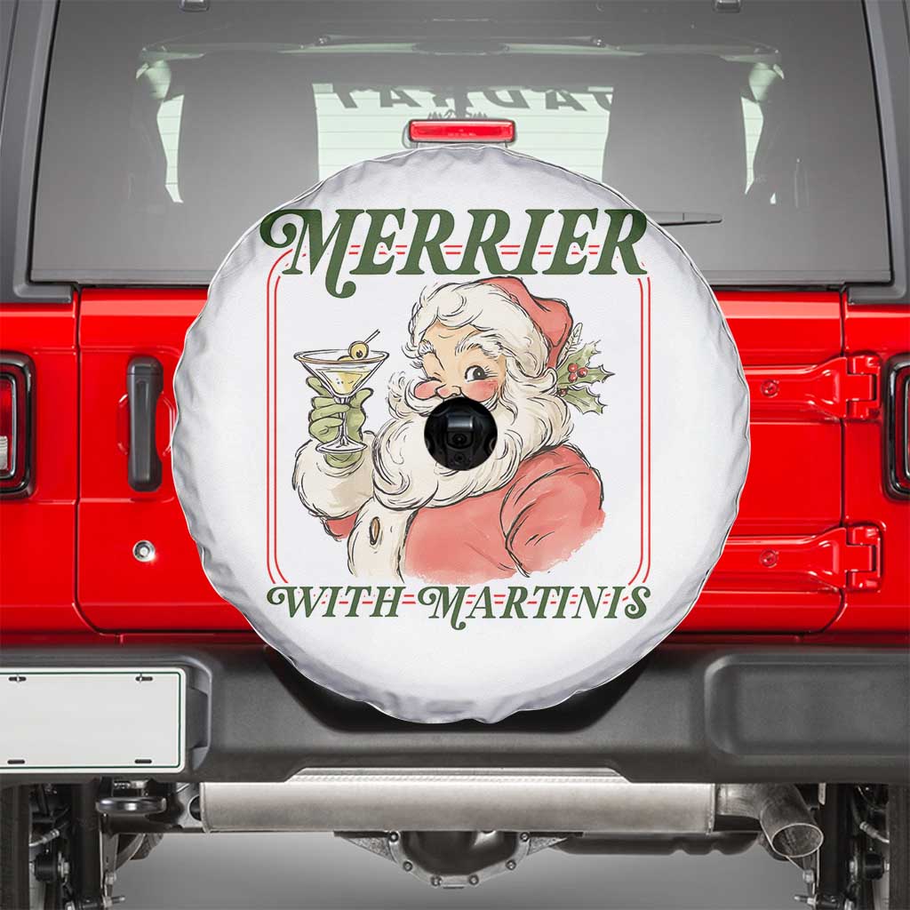 Merrier With Martinis Spare Tire Cover Funny Retro Santa Christmas Cocktail Lover - Wonder Print Shop