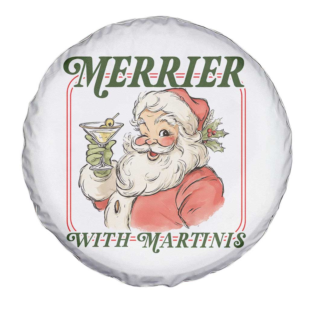 Merrier With Martinis Spare Tire Cover Funny Retro Santa Christmas Cocktail Lover - Wonder Print Shop