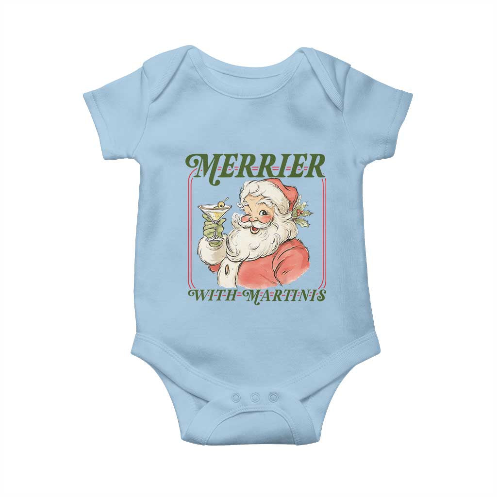 Merrier With Martinis Baby Onesie Funny Retro Santa Christmas Cocktail Lover - Wonder Print Shop