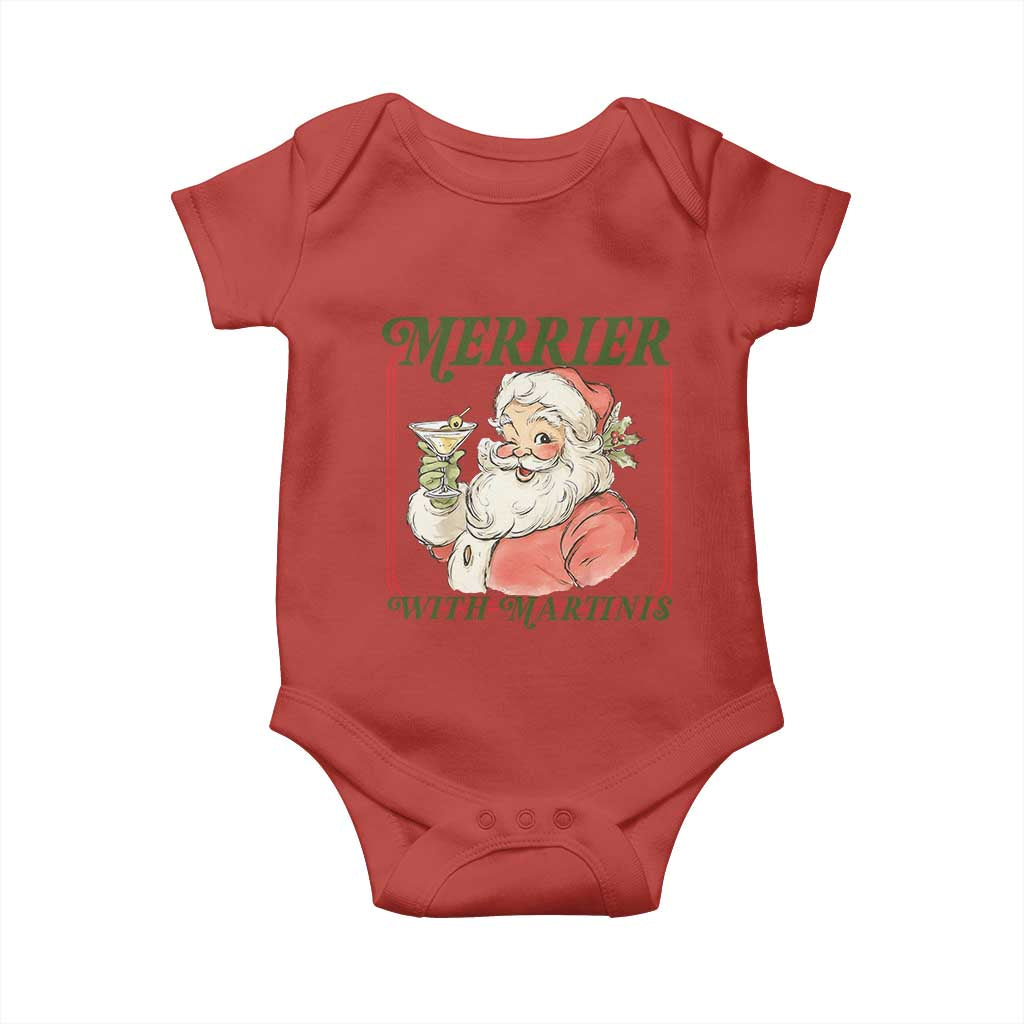 Merrier With Martinis Baby Onesie Funny Retro Santa Christmas Cocktail Lover - Wonder Print Shop