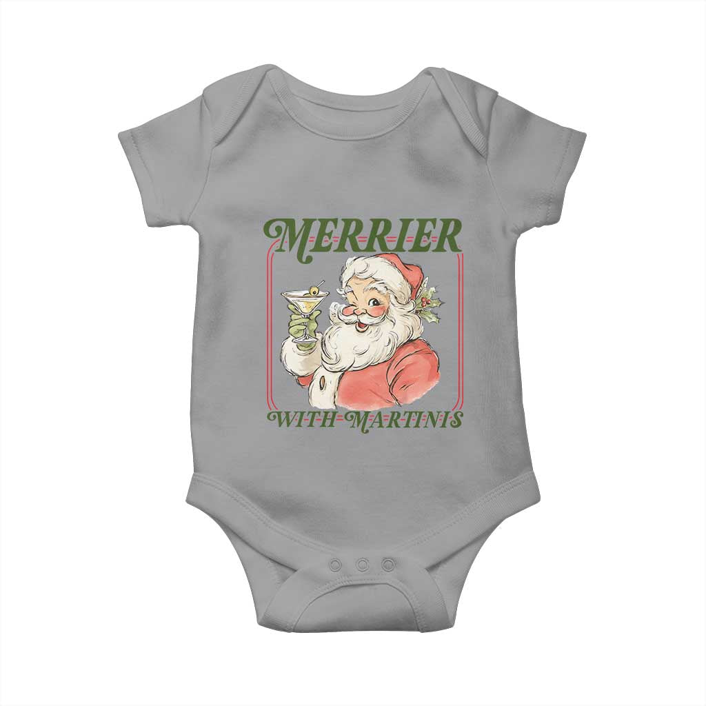 Merrier With Martinis Baby Onesie Funny Retro Santa Christmas Cocktail Lover - Wonder Print Shop
