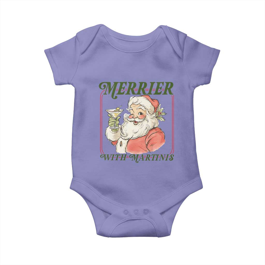 Merrier With Martinis Baby Onesie Funny Retro Santa Christmas Cocktail Lover - Wonder Print Shop
