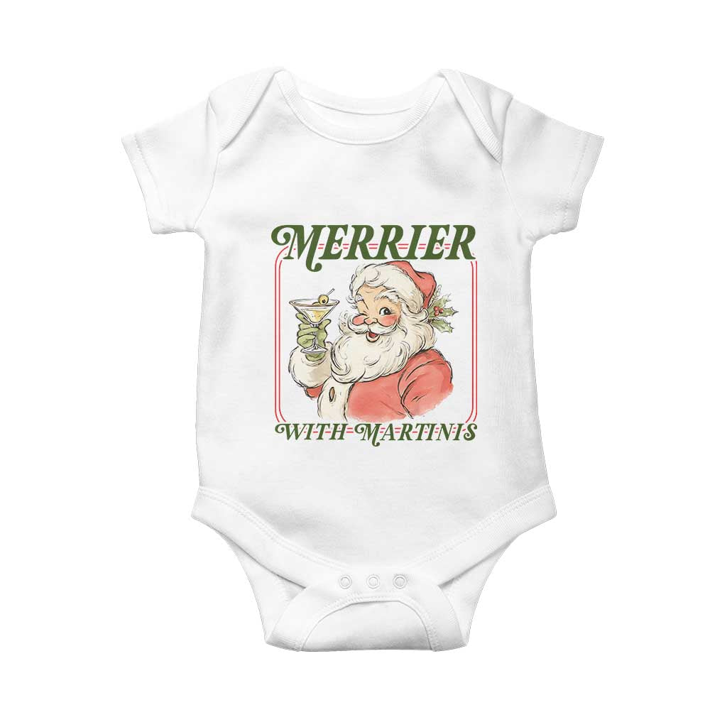 Merrier With Martinis Baby Onesie Funny Retro Santa Christmas Cocktail Lover - Wonder Print Shop