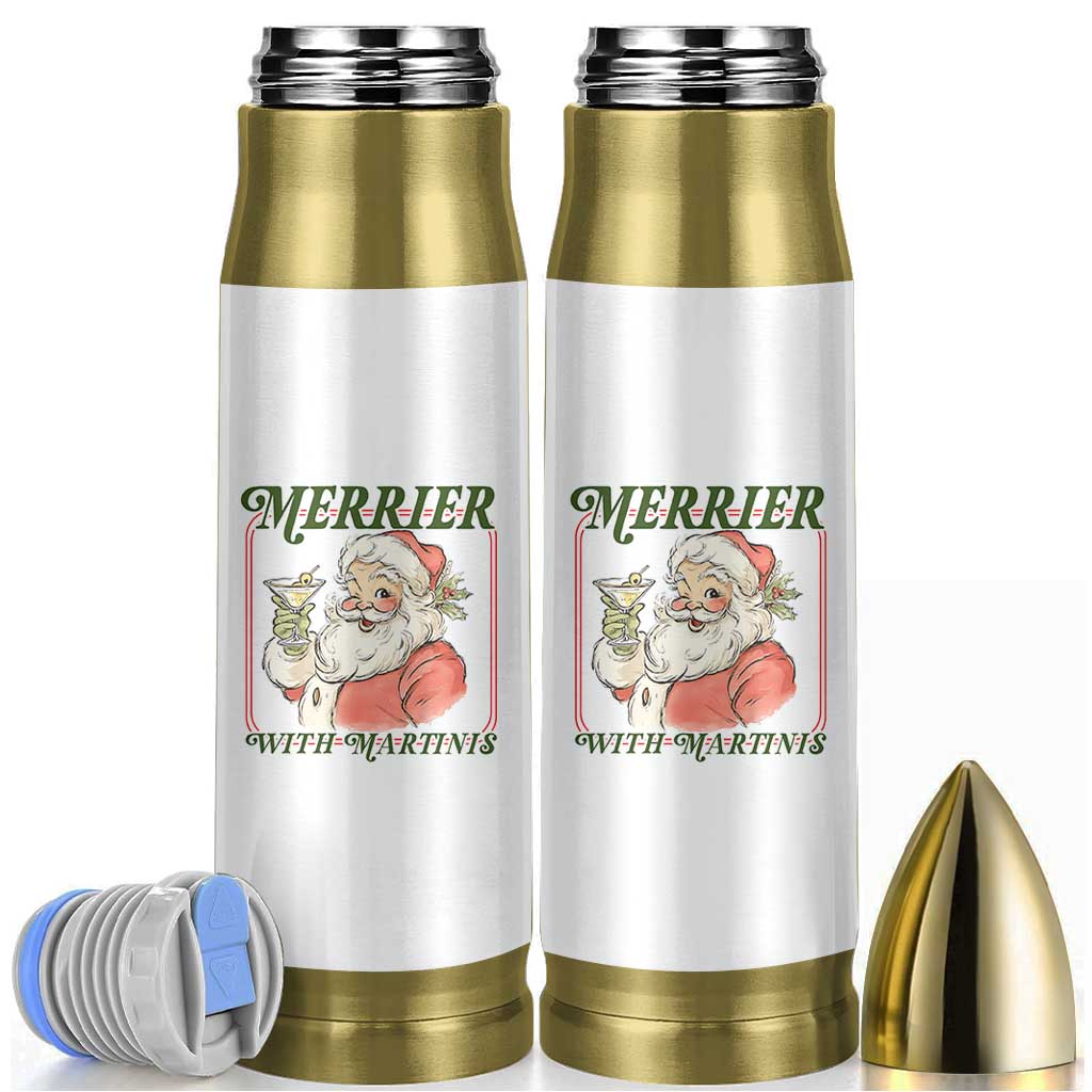 Merrier With Martinis Bullet Tumbler Funny Retro Santa Christmas Cocktail Lover - Wonder Print Shop