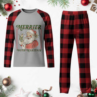 Merrier With Martinis Plaid Pajama Set Funny Retro Santa Christmas Cocktail Lover - Wonder Print Shop