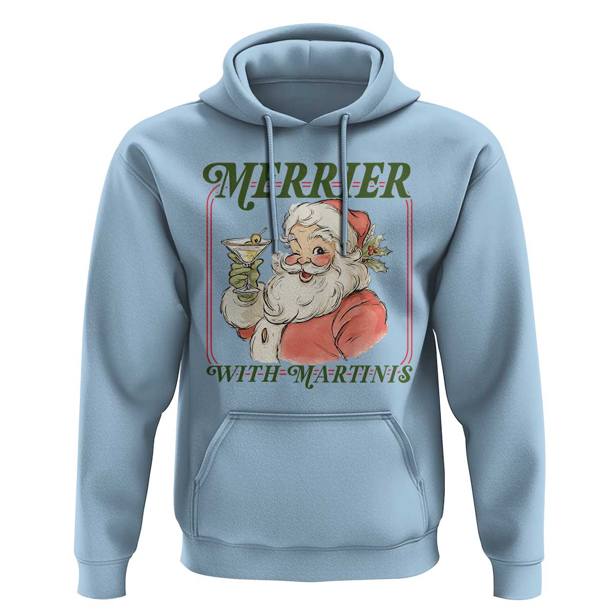 Merrier With Martinis Hoodie Funny Retro Santa Christmas Cocktail Lover - Wonder Print Shop