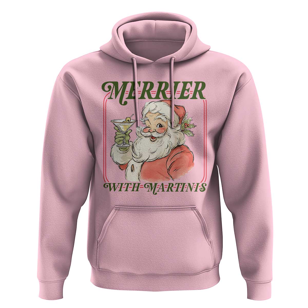 Merrier With Martinis Hoodie Funny Retro Santa Christmas Cocktail Lover - Wonder Print Shop