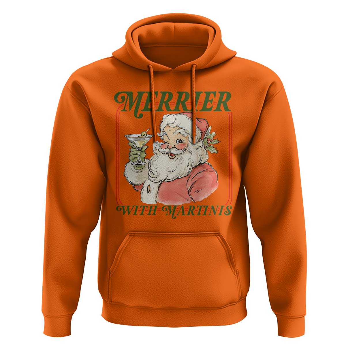 Merrier With Martinis Hoodie Funny Retro Santa Christmas Cocktail Lover - Wonder Print Shop
