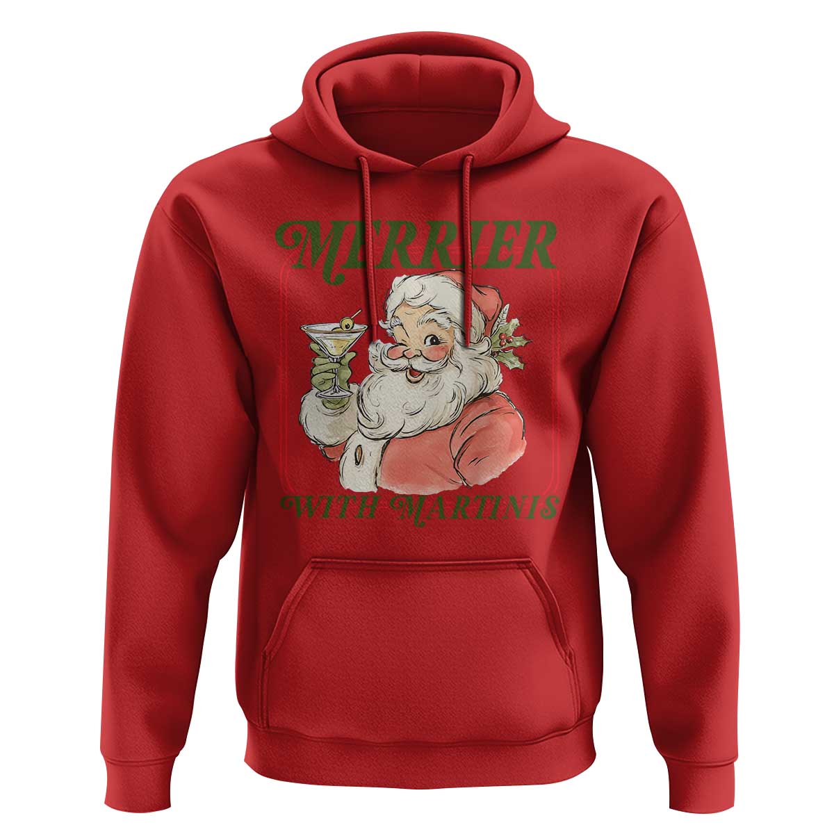Merrier With Martinis Hoodie Funny Retro Santa Christmas Cocktail Lover - Wonder Print Shop