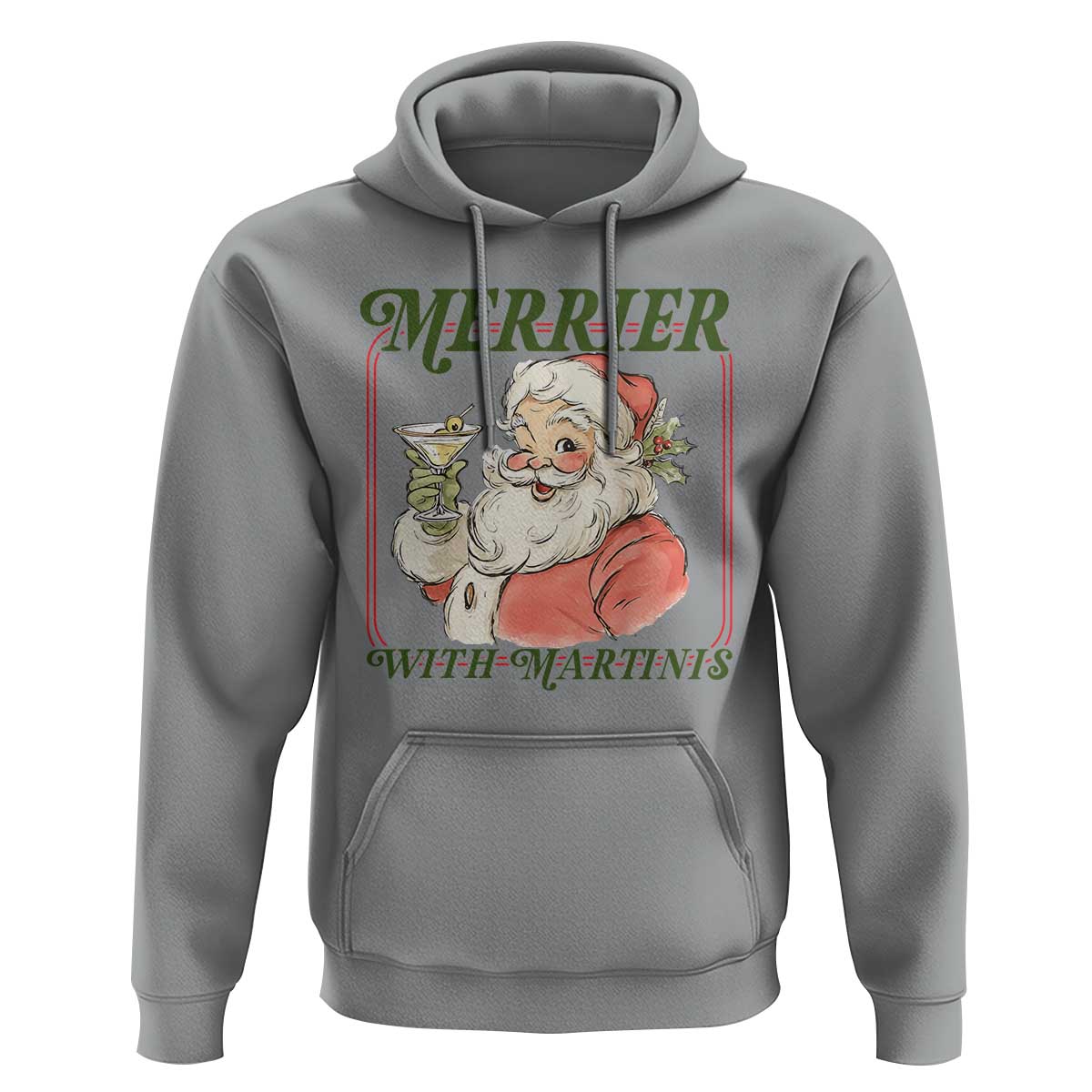 Merrier With Martinis Hoodie Funny Retro Santa Christmas Cocktail Lover - Wonder Print Shop