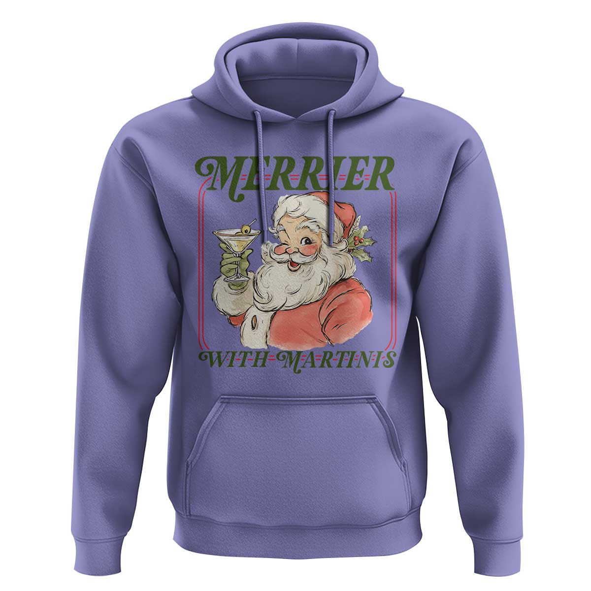 Merrier With Martinis Hoodie Funny Retro Santa Christmas Cocktail Lover - Wonder Print Shop