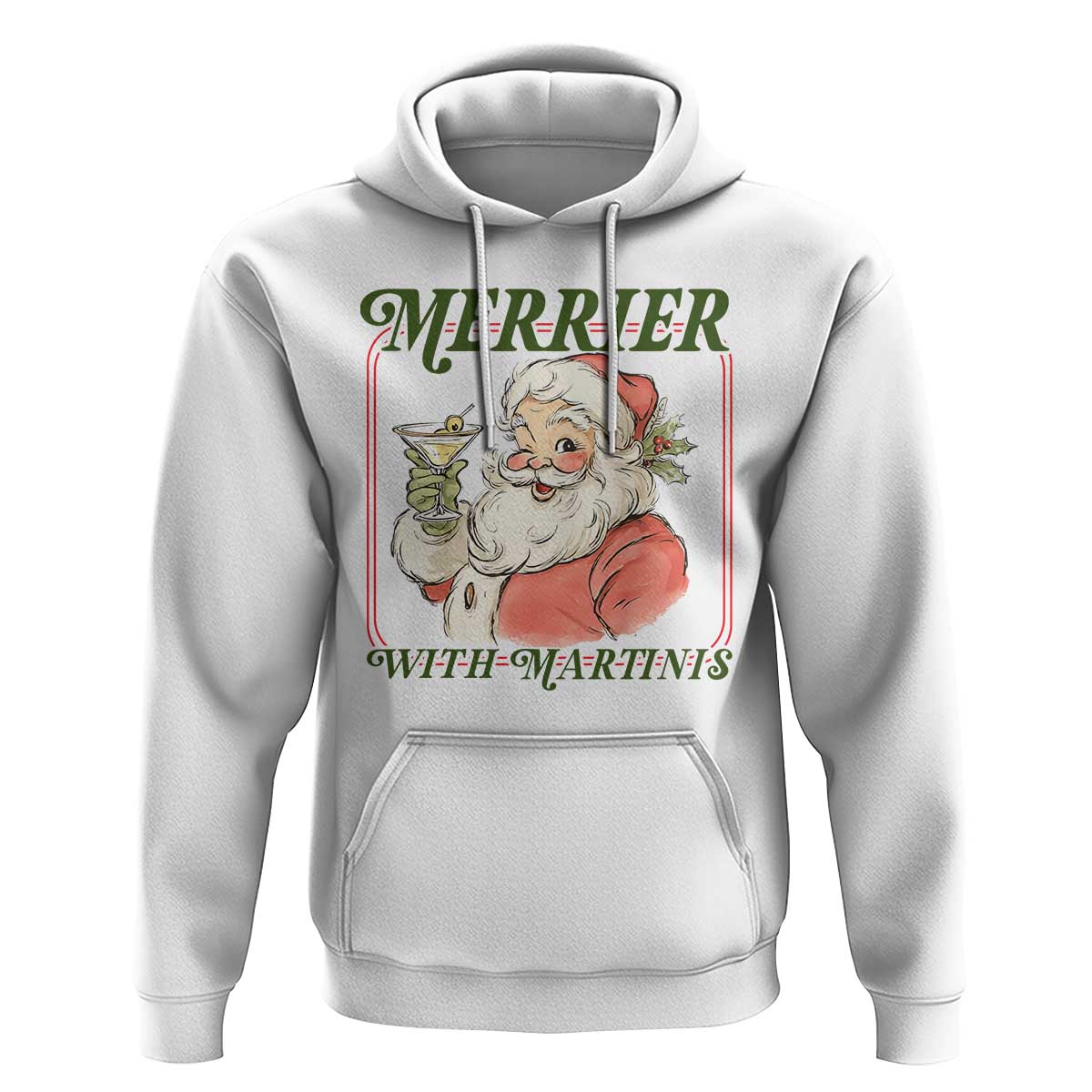 Merrier With Martinis Hoodie Funny Retro Santa Christmas Cocktail Lover - Wonder Print Shop