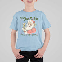 Merrier With Martinis T Shirt For Kid Funny Retro Santa Christmas Cocktail Lover - Wonder Print Shop