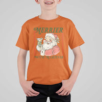Merrier With Martinis T Shirt For Kid Funny Retro Santa Christmas Cocktail Lover - Wonder Print Shop