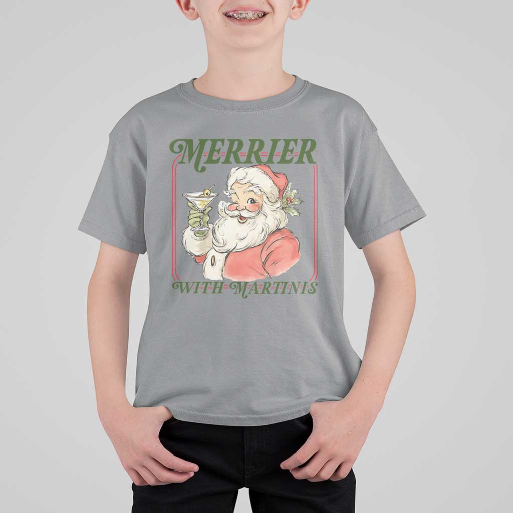 Merrier With Martinis T Shirt For Kid Funny Retro Santa Christmas Cocktail Lover - Wonder Print Shop