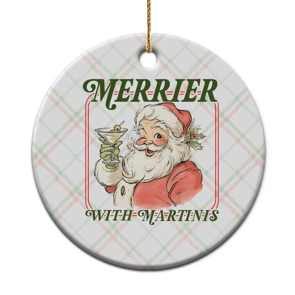 Merrier With Martinis Ceramic Ornament Funny Retro Santa Christmas Cocktail Lover - Wonder Print Shop