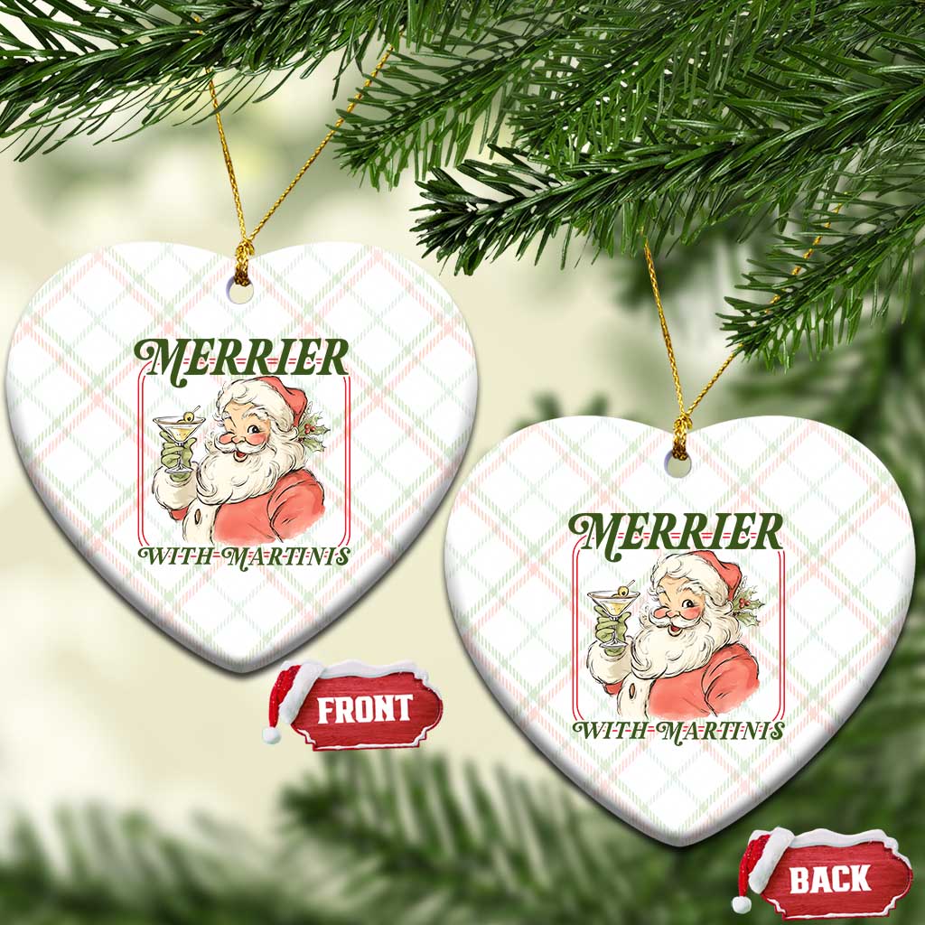Merrier With Martinis Ceramic Ornament Funny Retro Santa Christmas Cocktail Lover - Wonder Print Shop