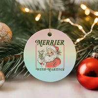 Merrier With Martinis Ceramic Ornament Funny Retro Santa Christmas Cocktail Lover - Wonder Print Shop
