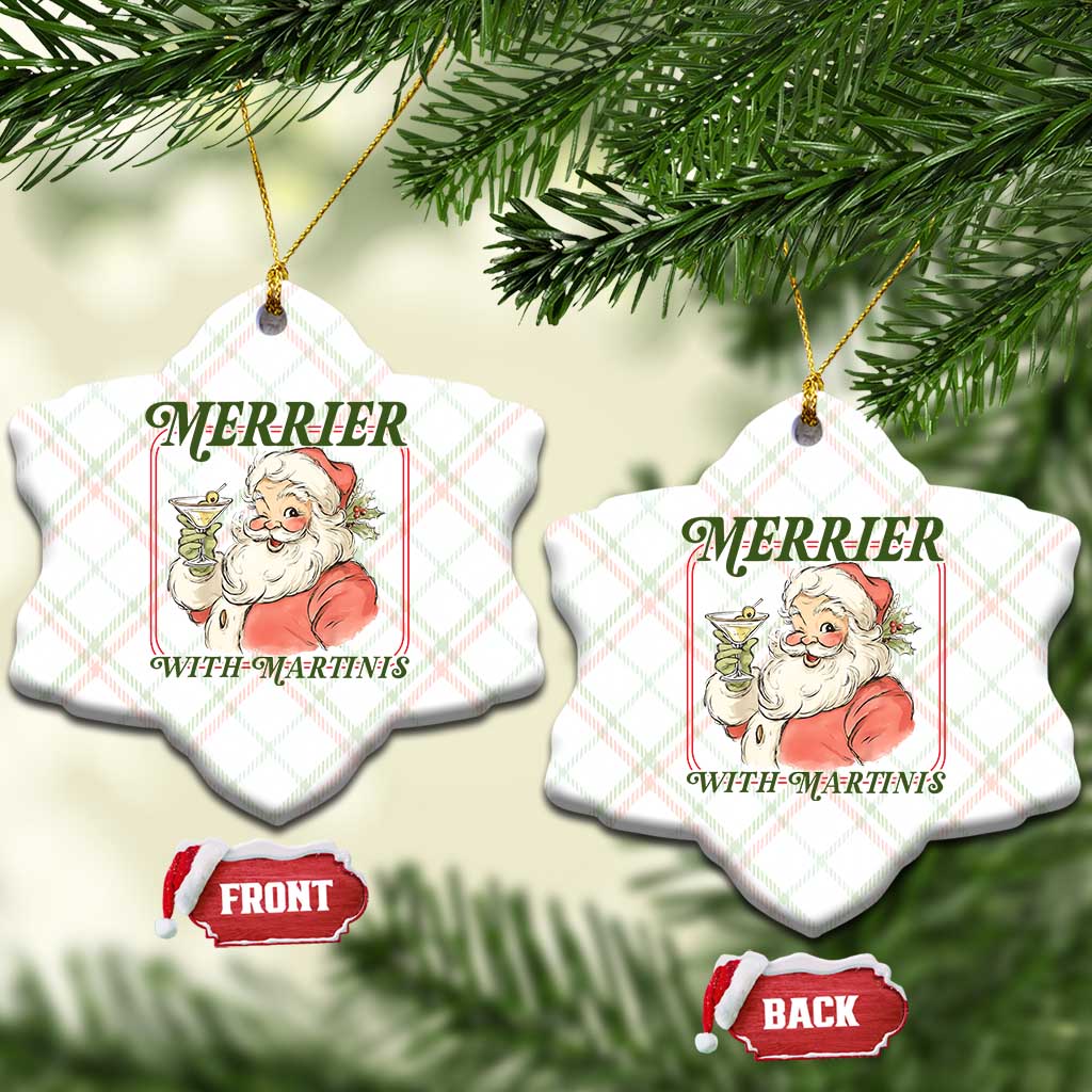 Merrier With Martinis Ceramic Ornament Funny Retro Santa Christmas Cocktail Lover - Wonder Print Shop