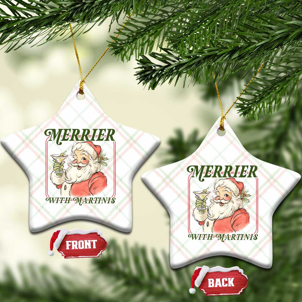 Merrier With Martinis Ceramic Ornament Funny Retro Santa Christmas Cocktail Lover - Wonder Print Shop