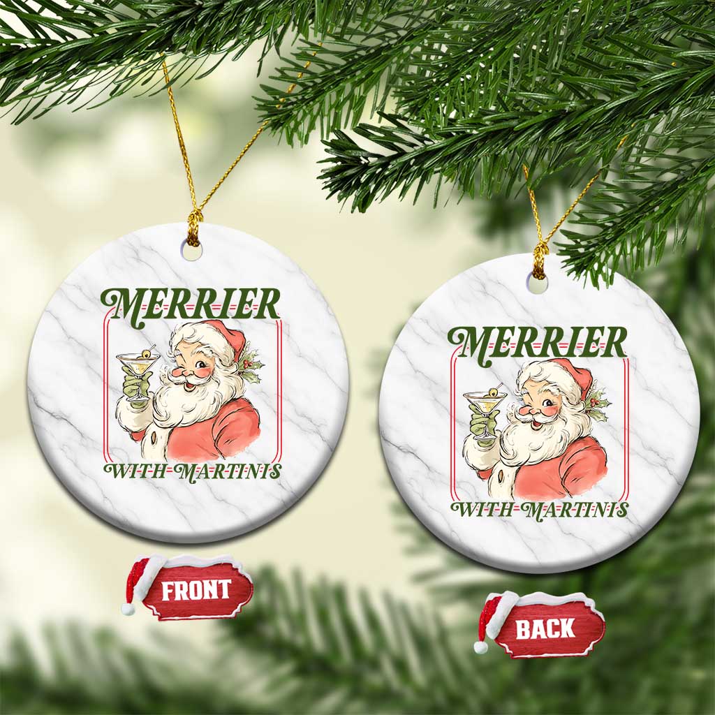 Merrier With Martinis Ceramic Ornament Funny Retro Santa Christmas Cocktail Lover - Wonder Print Shop