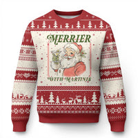 Merrier With Martinis Ugly Christmas Sweater Funny Retro Santa Xmas Cocktail Lover - Wonder Print Shop
