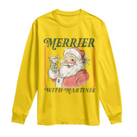 Merrier With Martinis Long Sleeve Shirt Funny Retro Santa Christmas Cocktail Lover - Wonder Print Shop