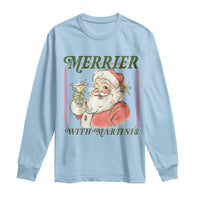 Merrier With Martinis Long Sleeve Shirt Funny Retro Santa Christmas Cocktail Lover - Wonder Print Shop