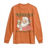 Merrier With Martinis Long Sleeve Shirt Funny Retro Santa Christmas Cocktail Lover - Wonder Print Shop